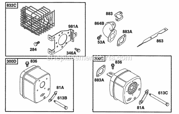 Muffler Grp Diagram and Parts List for 161432-0010-01  Briggs and Stratton Engine